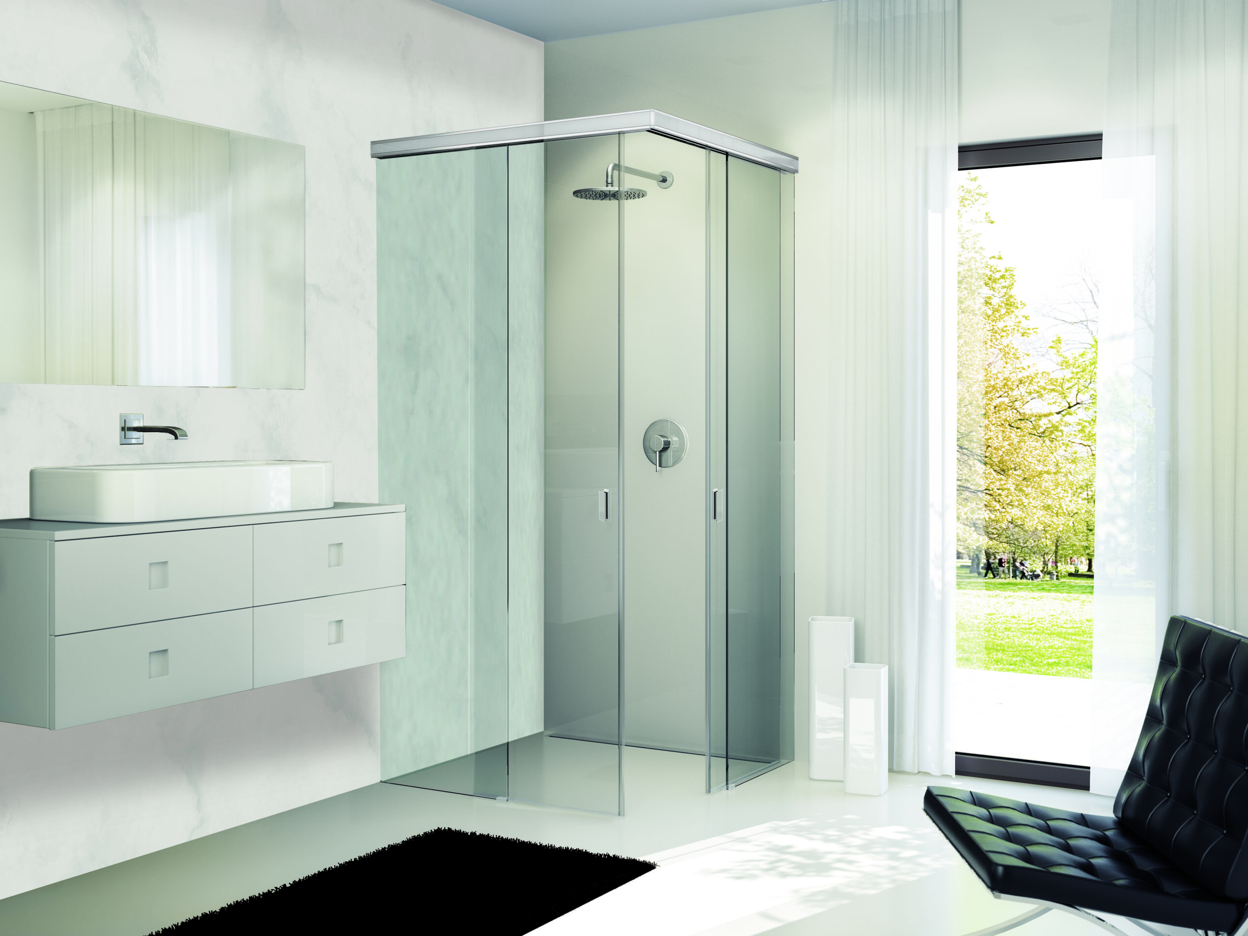 Glasschiebetür mit minimalistischen Design und ausgeklügelter Funktionalität